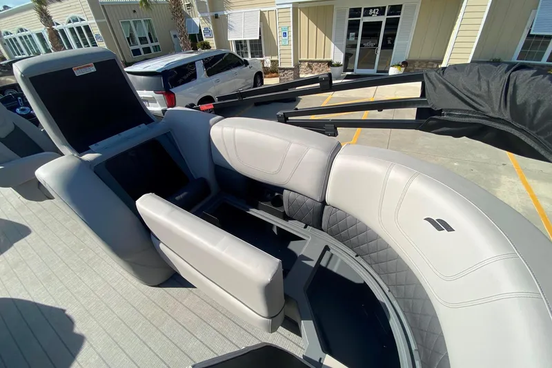 Slide: The Image of 2024 Starcraft SLS 3 boat interior with luxurious seating and modern design. - 8