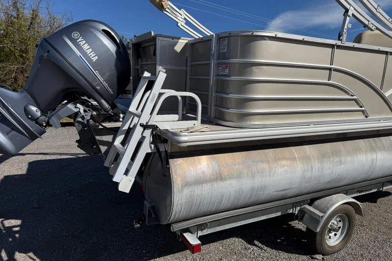 Slide: The Image of 2018 Sylvan Mirage Fish 8520 4-PT pontoon boat with Yamaha outboard motor. - 2