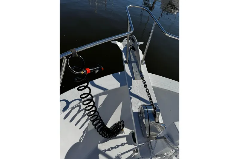 Slide: The Image of Wooden ladder on 1982 Marine Trader Europa boat deck - 16