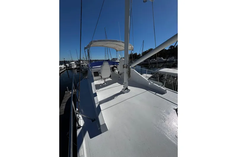 Slide: The Image of 1982 Marine Trader Europa yacht flybridge as seen from the ladder coming up. - 23
