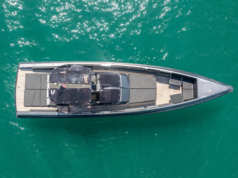 Slide: The Image of Aerial view of 2012 Wally 43 yacht on turquoise water. - 8