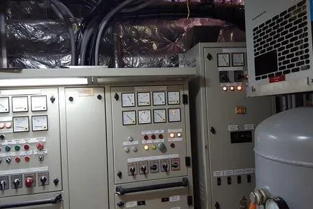 Slide: The Image of Control room of 2006 FBMA Philippines SWATH Slice Crew Transport Vessel, featuring various gauges and panels. - 16