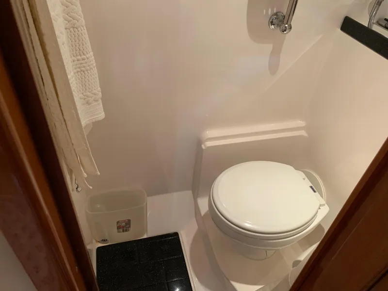 Slide: The Image of Compact bathroom in 2009 Regal 4460 yacht with toilet and towel rack. - 45