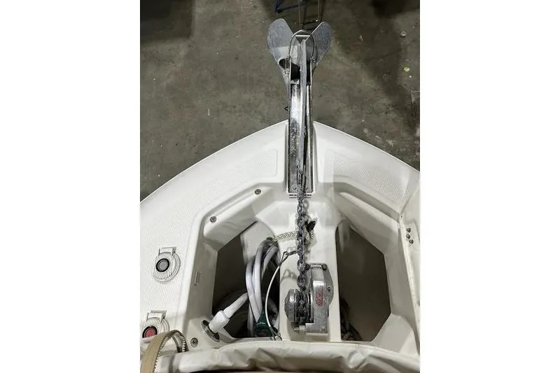 Slide: The Image of 2018 Robalo R242 Explorer boat interior with Garmin equipment in a storage facility. - 27