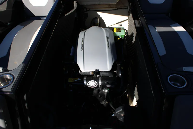 Slide: The Image of 2019 Heyday WTSurf boat engine compartment with Challenger engine visible. - 33