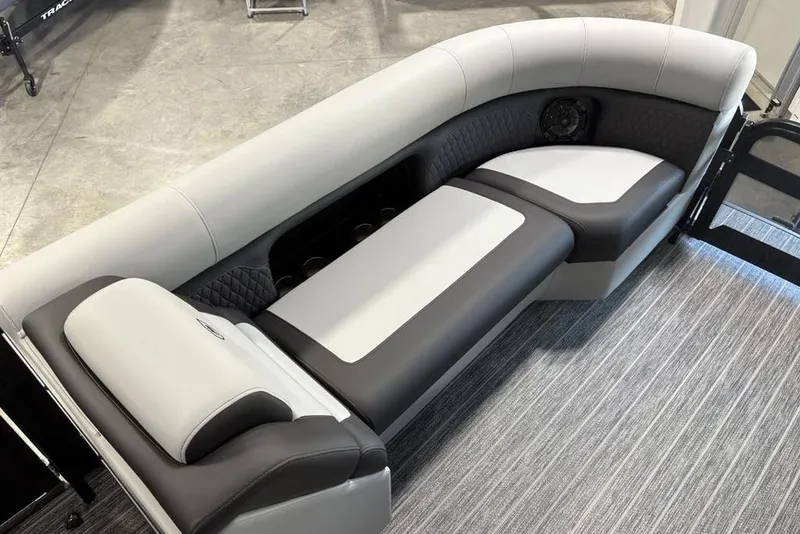 Slide: The Image of Luxurious seating on 2026 Premier 230 Sunsation RL pontoon boat, featuring modern design and comfort. - 13