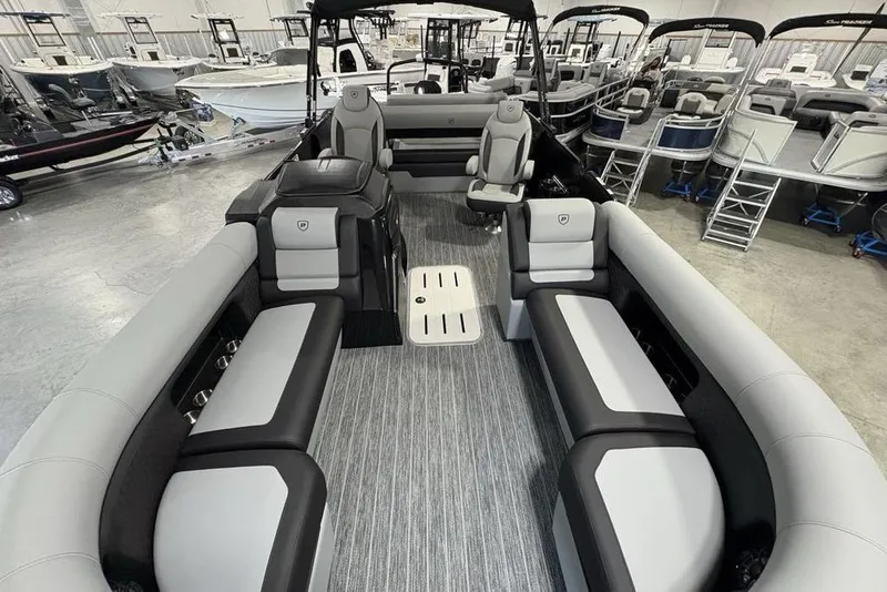 Slide: The Image of 2026 Premier 230 Sunsation RL pontoon boat interior with spacious seating and modern design. - 30