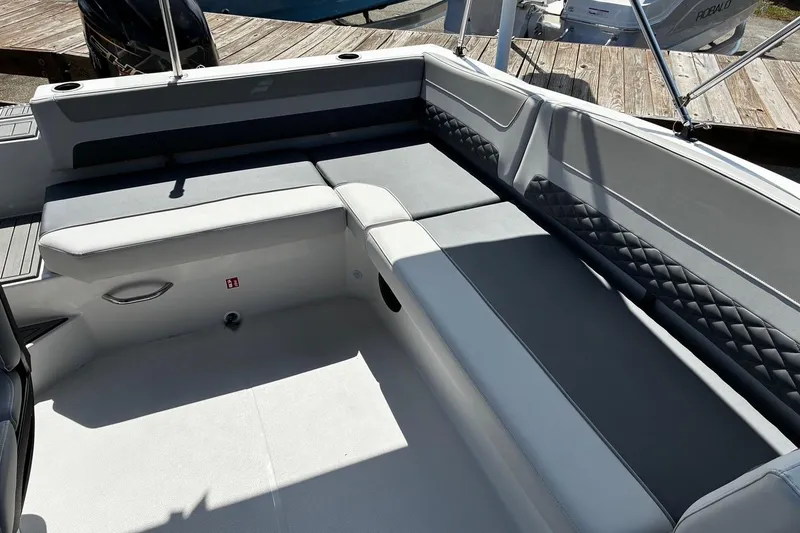 Slide: The Image of Spacious seating area on 2026 Starcraft SVX 191 OB boat, featuring modern upholstery. - 6