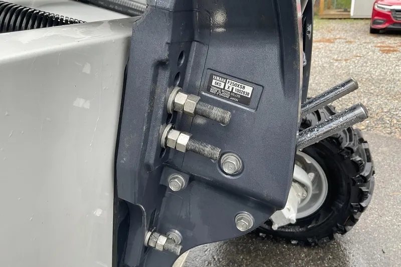 Slide: The Image of Close-up of Sealegs 8.5 Alloy Cabin 2023 boat's Yamaha engine mount bolts. - 10
