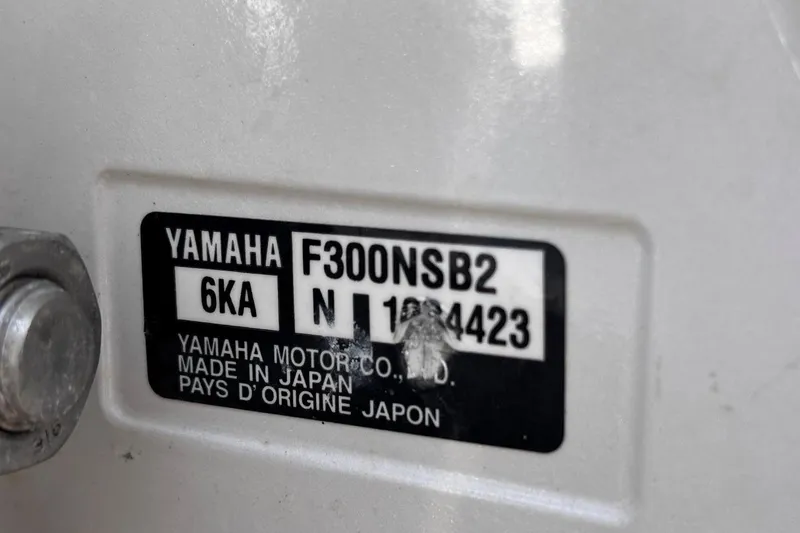 Slide: The Image of Label on Yamaha F300NSB2 engine, made in Japan, for 2025 Cobia 240 Dual Console. - 20