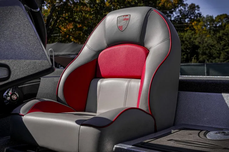 Slide: The Image of 2024 Triton 20XP boat seat with red and gray design, featuring a sleek, modern look. - 35