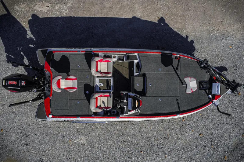 Slide: The Image of 2024 Triton 20XP fishing boat, aerial view, featuring dual seats and modern equipment. - 5
