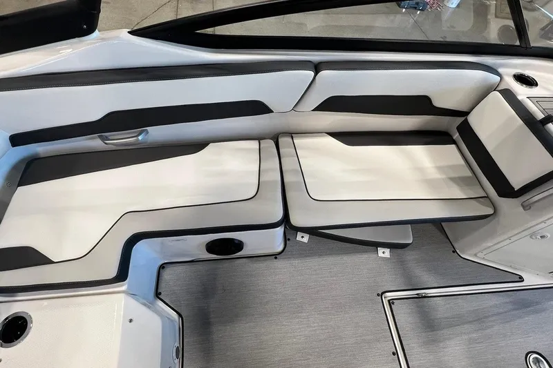 Slide: The Image of 2025 Yamaha Boats AR195 interior seating with sleek, modern design and comfortable upholstery. - 6
