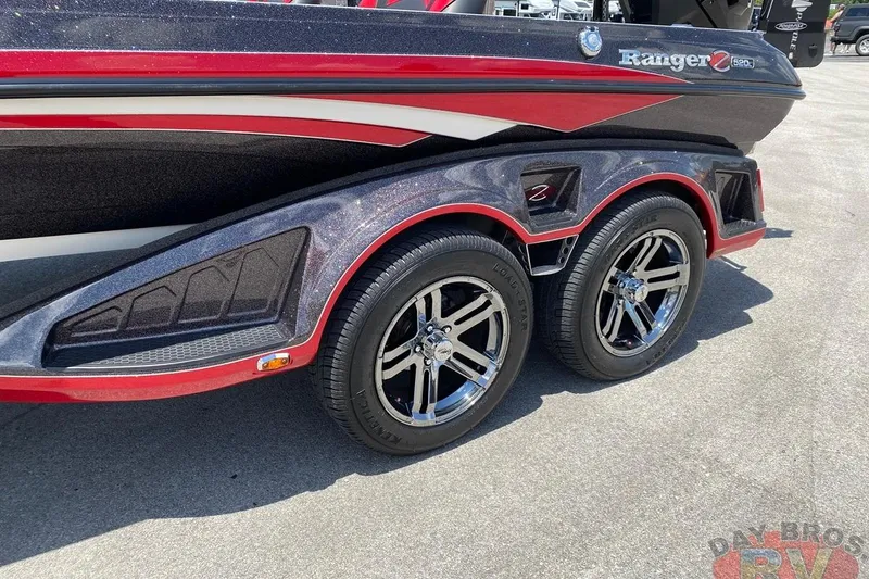 Slide: The Image of 2020 Ranger Z520L boat trailer with dual wheels and sleek red accents. - 29