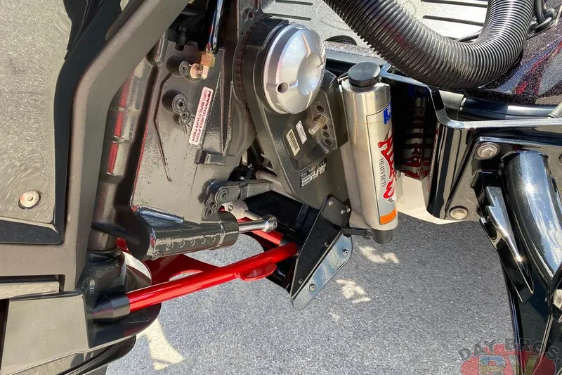 Slide: The Image of Close-up of 2020 Ranger Z520L boat engine components and hydraulic system. - 42