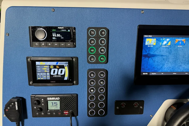 Slide: The Image of Control panel of a 2021 Sealegs 7.5M RIB with navigation and communication systems. - 15