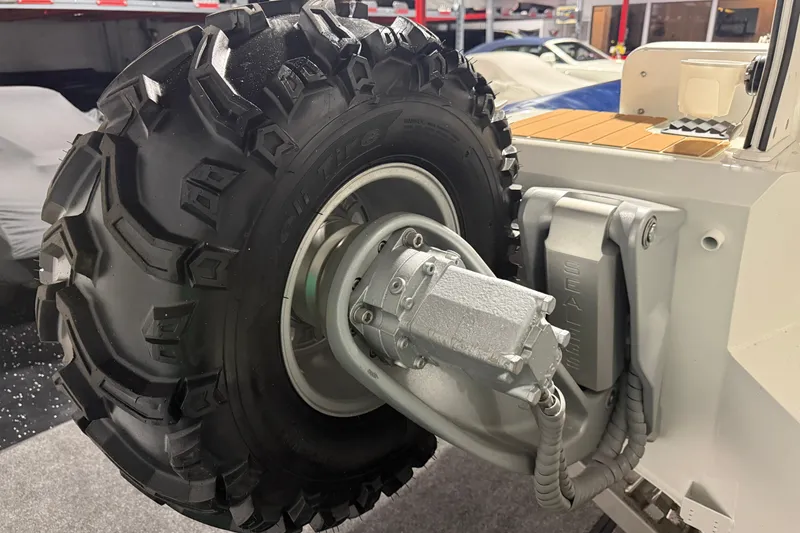 Slide: The Image of Close-up of Sealegs 7.5M RIB 2021 amphibious vehicle wheel mechanism. - 38