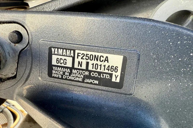 Slide: The Image of Yamaha F250NCA engine label on 2001 Boston Whaler 230 Outrage boat. - 33