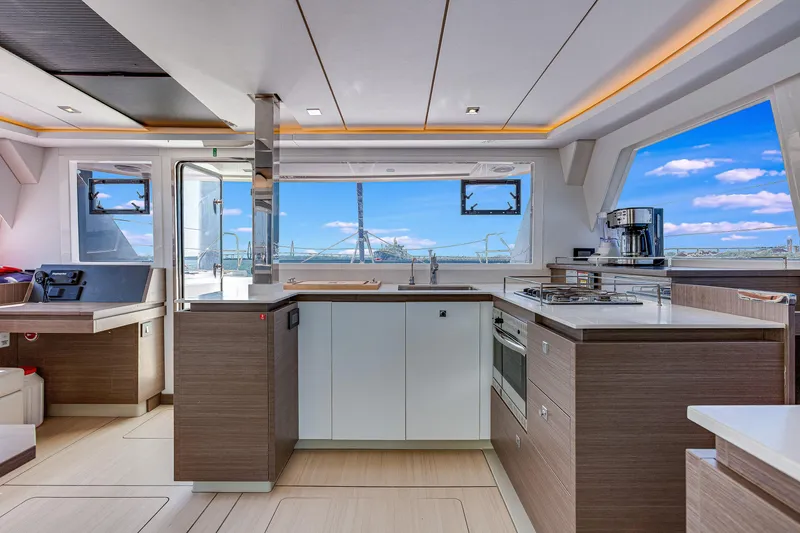 Slide: The Image of Modern kitchen interior of 2023 Leopard 42 yacht with ocean view. - 17