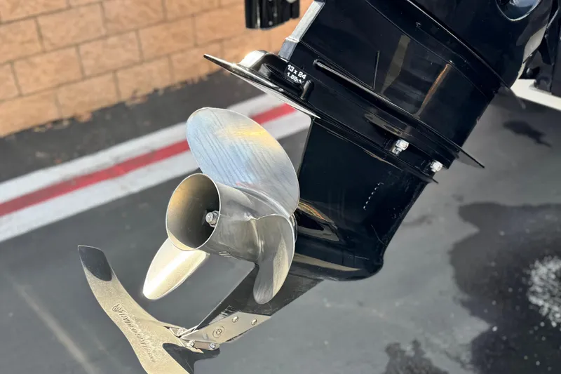 Slide: The Image of 2022 Bayliner VR6 Bowrider OB outboard motor propeller close-up. - 7