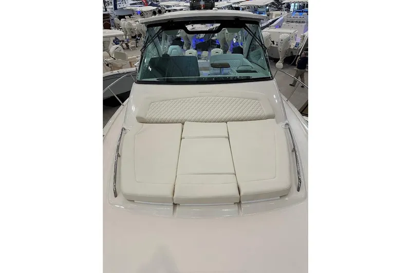 Slide: The Image of 2026 Grady-White Express 340 boat with luxurious seating and sleek design. - 34