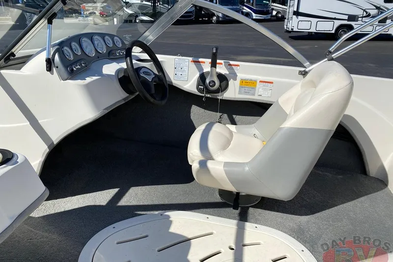 Slide: The Image of 2008 Nitro 189 Sport boat interior with steering wheel and captain's seat. - 41