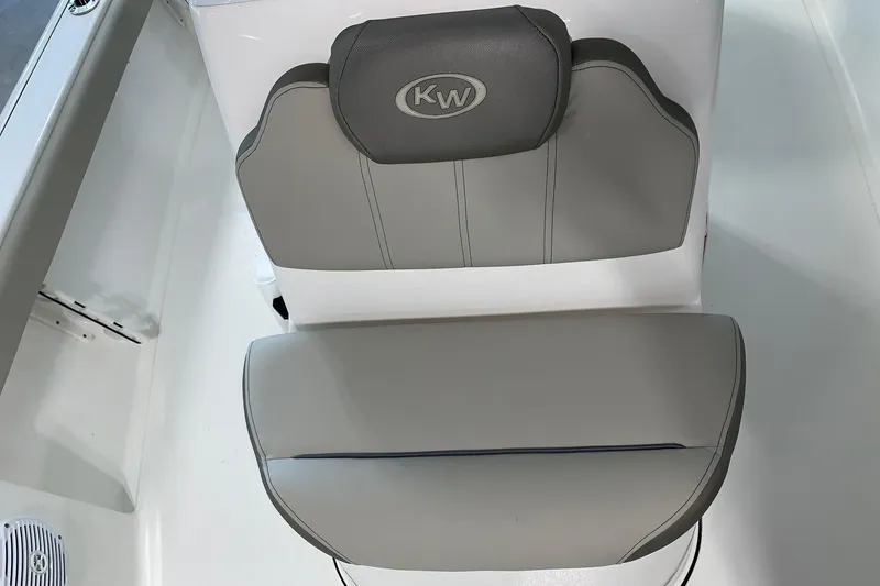 Slide: The Image of Gray seat on 2026 Key West 188 Bay Reef boat, featuring "KW" logo. - 21
