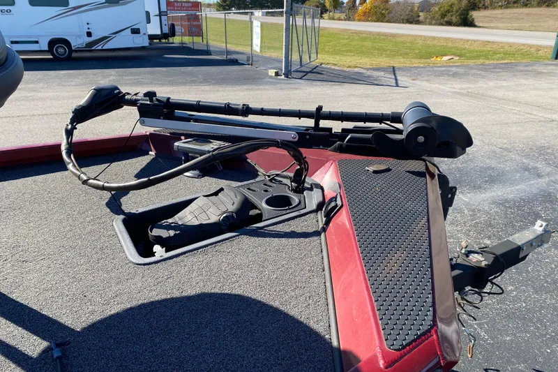 Slide: The Image of 2017 Ranger RT188 boat deck with trolling motor and trailer hitch. - 18