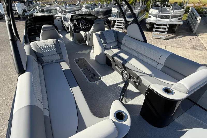 Slide: The Image of 2026 Avalon 2585 Catalina Windsheild Quad Lounger interior, featuring luxurious seating and modern design. - 10