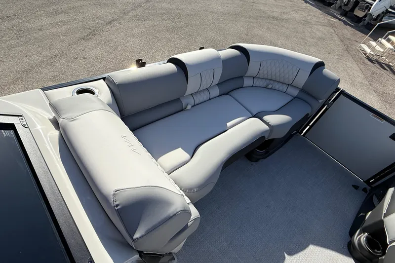 Slide: The Image of Luxurious seating on 2026 Avalon 2585 Catalina Windsheild Quad Lounger, Tri Toon boat. - 13