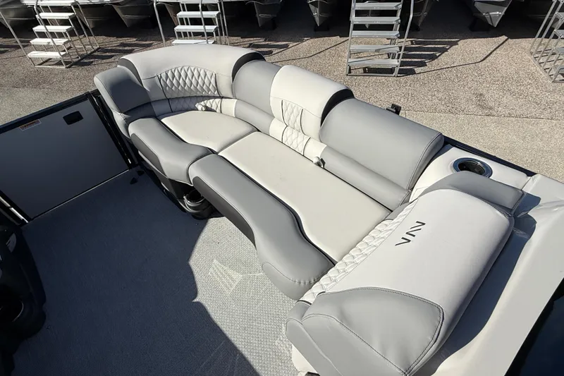 Slide: The Image of Luxurious seating on 2026 Avalon 2585 Catalina Windsheild Quad Lounger, Tri Toon boat. - 14