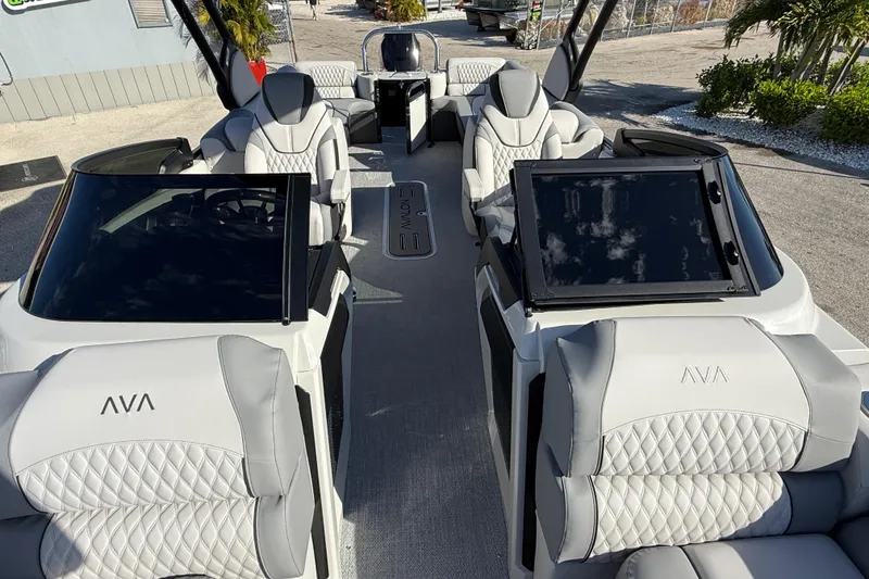 Slide: The Image of Luxurious 2026 Avalon 2585 Catalina boat interior with plush seating and modern design. - 16