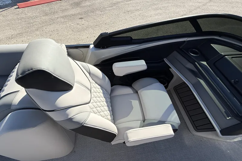 Slide: The Image of Luxurious seating in 2026 Avalon 2585 Catalina Windsheild Quad Lounger boat. - 24