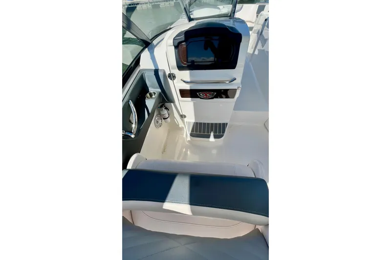 Slide: The Image of 2019 Chaparral 347 SSX boat interior with lake view and seating area. - 17