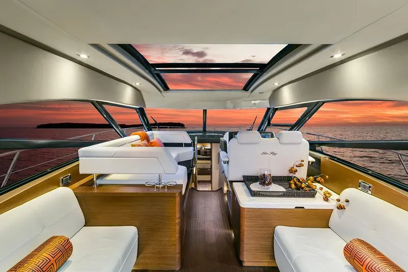Slide: The Image of Manufacturer Provided Image: Luxurious interior of 2015 Sea Ray 470 Sundancer yacht at sunset. - 18