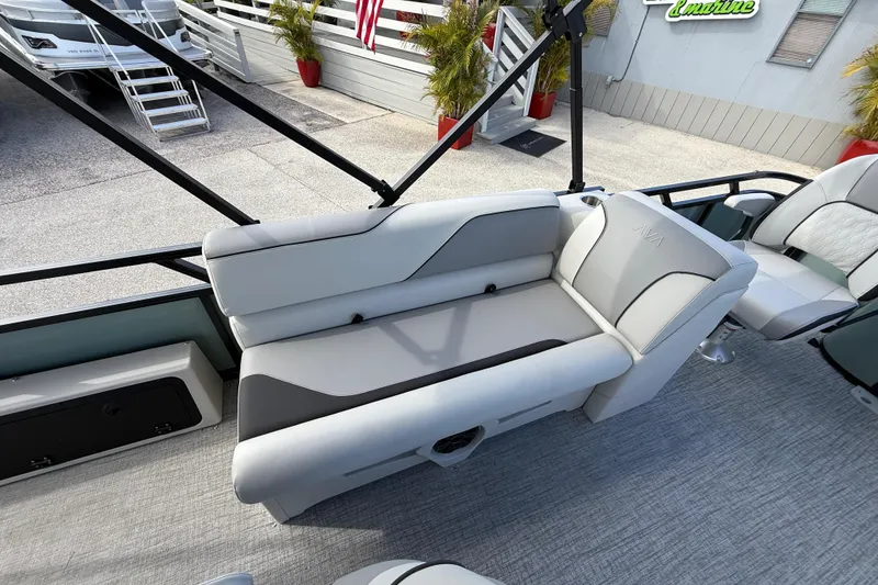 Slide: The Image of 2026 Avalon 2385 Venture boat interior with plush seating and modern design. - 20