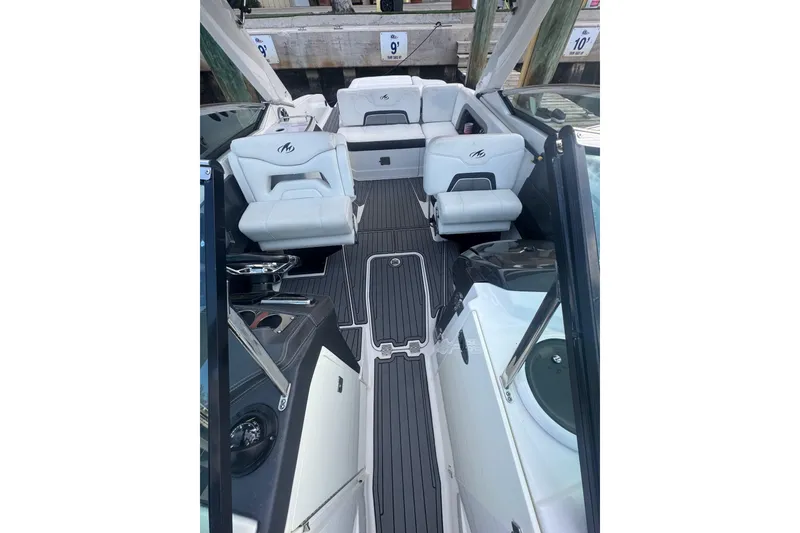Slide: The Image of 2017 Monterey 298SS Super Sport boat interior with sleek seating and modern design. - 24