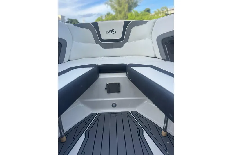 Slide: The Image of 2017 Monterey 298SS Super Sport boat interior with sleek seating and modern design. - 5