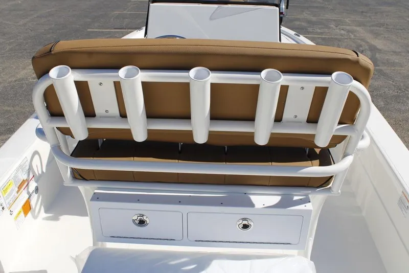 Slide: The Image of 2026 Skeeter SX241 boat with rod holders and storage compartments. - 13