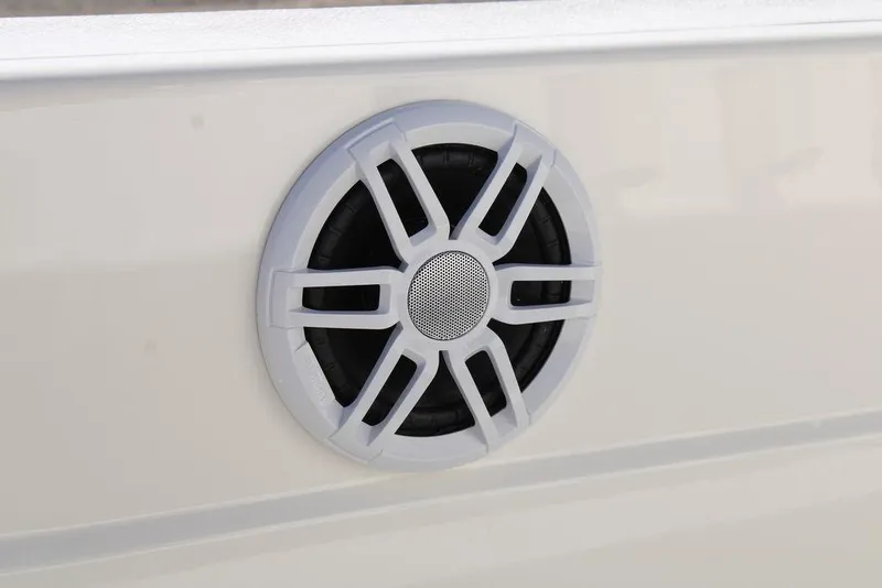 Slide: The Image of 2026 Skeeter SX241 boat speaker detail on white surface. - 23