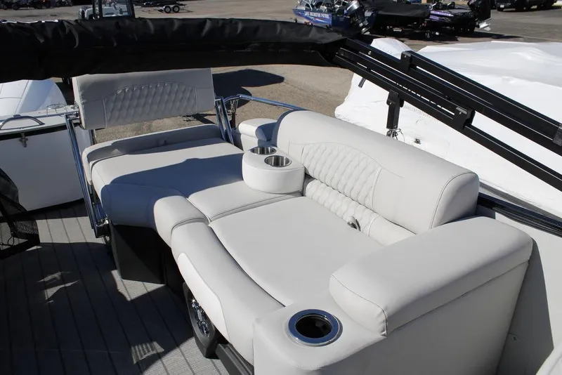 Slide: The Image of Luxurious seating on 2026 Avalon CATALINA 23 boat with cup holders and elegant design. - 16