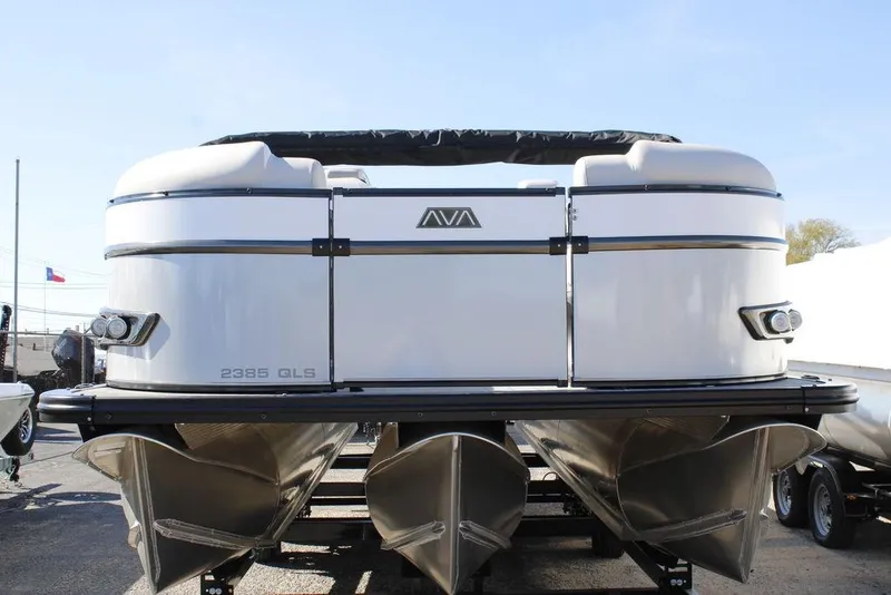 Slide: The Image of 2026 Avalon CATALINA 23 pontoon boat, sleek design, dual pontoons, outdoor display. - 19