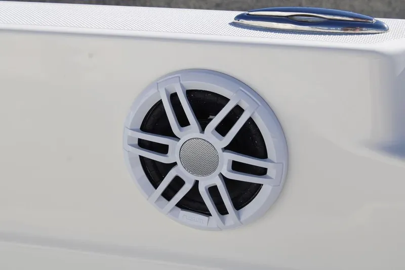 Slide: The Image of 2026 Skeeter SX230 boat speaker detail with sleek white design. - 27