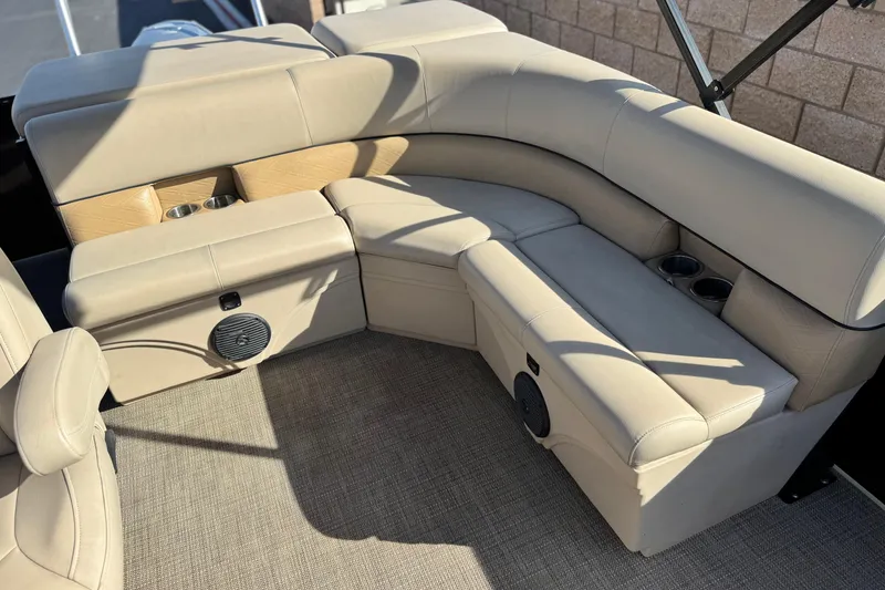 Slide: The Image of Luxurious seating on 2020 Bentley Pontoons 223 Cruise with cup holders and speaker. - 17