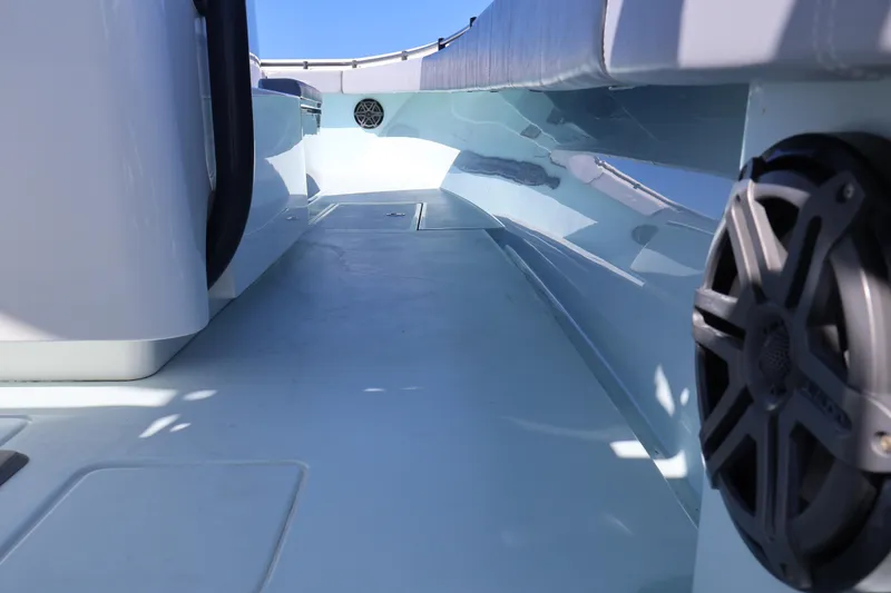 Slide: The Image of 2017 Contender 35 ST boat interior with sleek design and speaker detail. - 17
