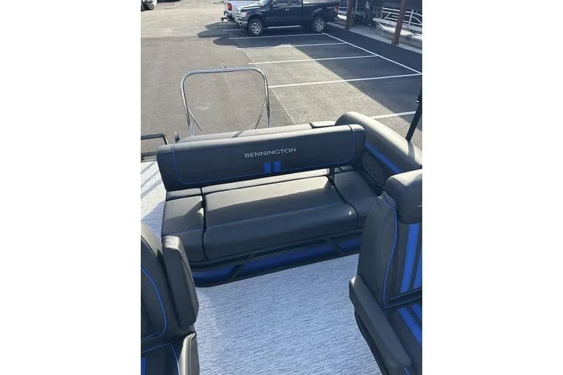 Slide: The Image of 2026 Bennington S Swingback 22 SSB boat interior with sleek seating design. - 19