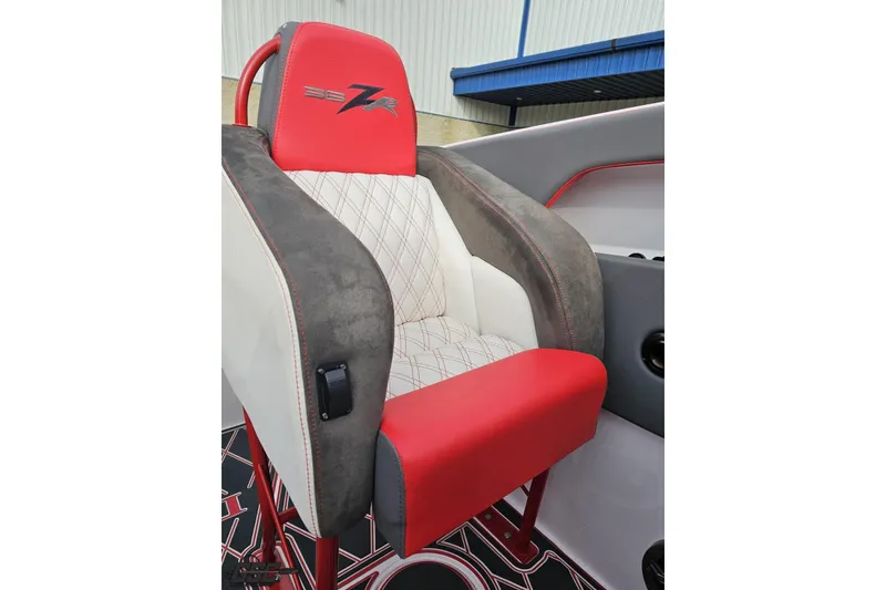 Slide: The Image of Red and white seat in 2008 Donzi 38 ZR boat interior. - 87