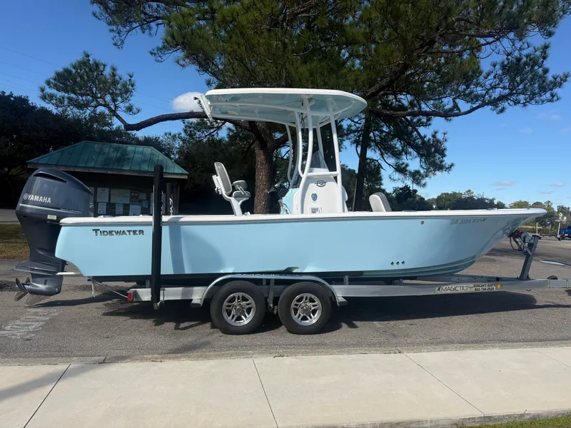 Slide: The Image of 2020 Tidewater 2300 Carolina Bay boat on trailer, parked outdoors. - 27