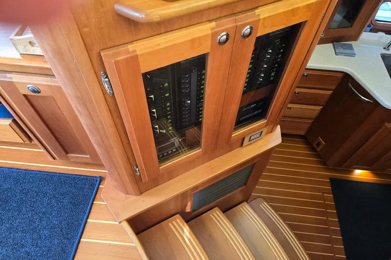 Slide: The Image of Control panel of a 2017 Sabre 48 Fly Bridge yacht with leather finish. - 45