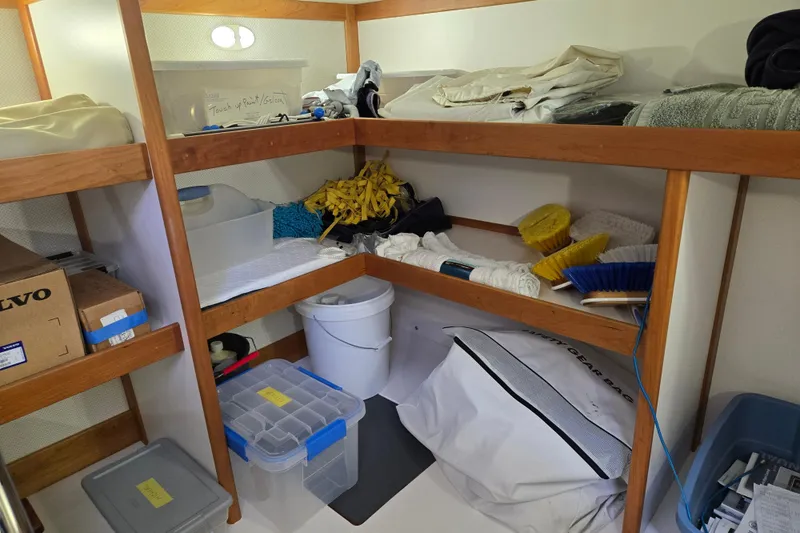 Slide: The Image of Wooden interior hallway of 2017 Sabre 48 Fly Bridge yacht. - 70